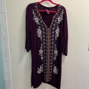 Johnny Was 3J workshop  heavily embroidered eggplant midi dress size M